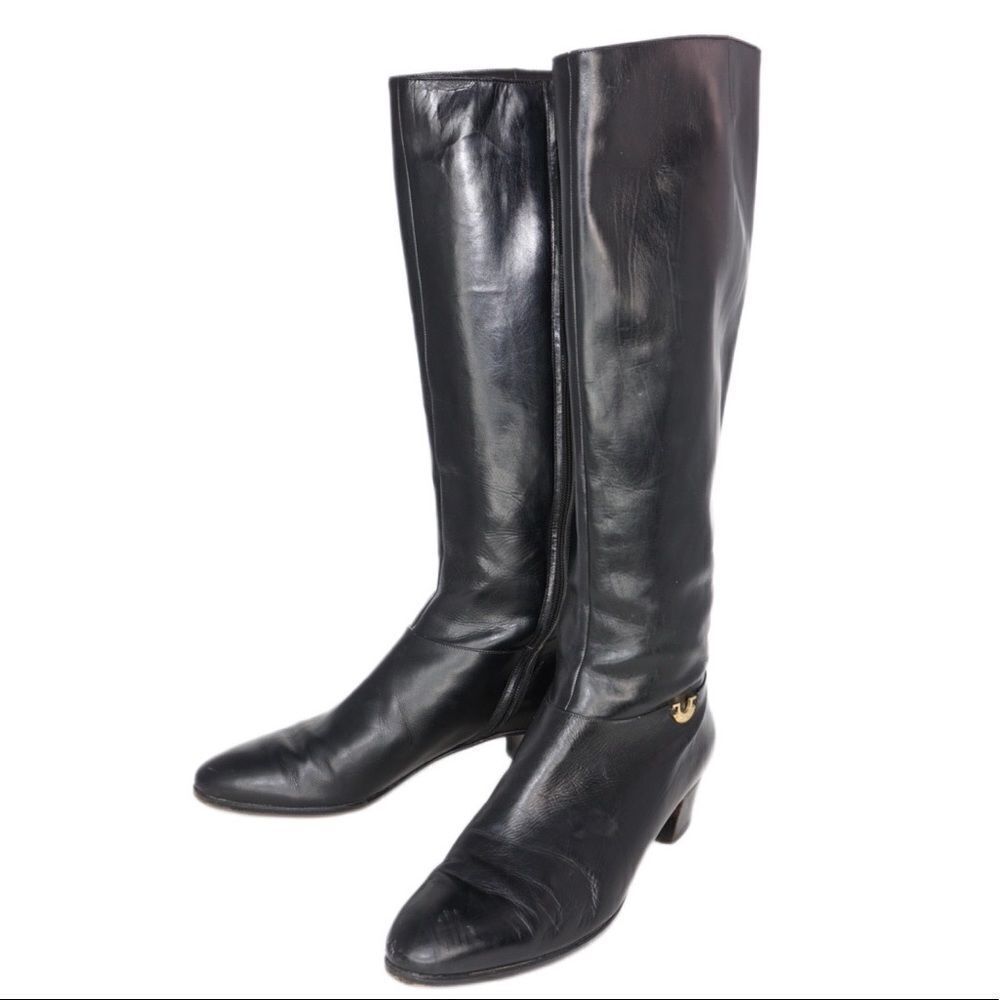 Salvatore Ferragamo Black Tall Riding Boots, Size 6.5